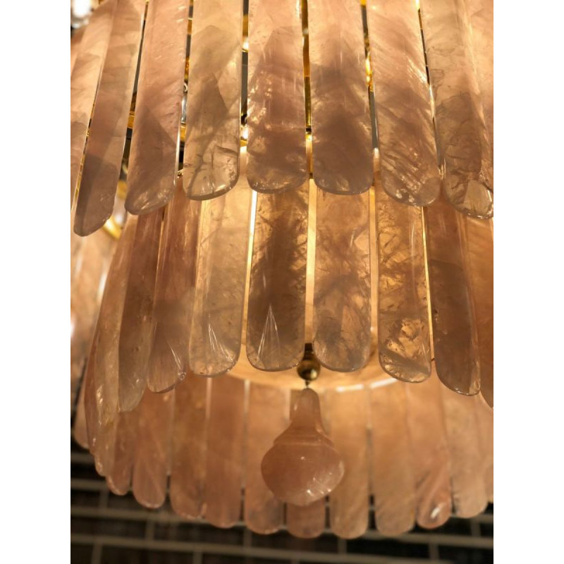 Lustre en cristal de roche rose clair, Bronze, Citrine, 22" Diameter x 20" Height