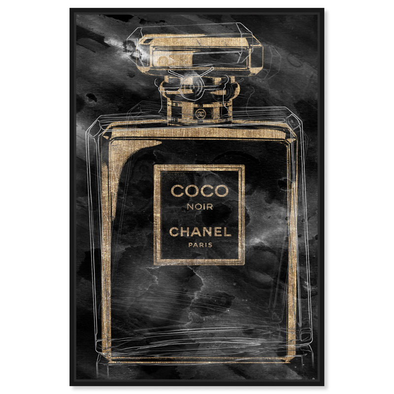 Parfum floral embouteillé - Peinture sur toile, H 24 po x l 16 po, Cadre noir