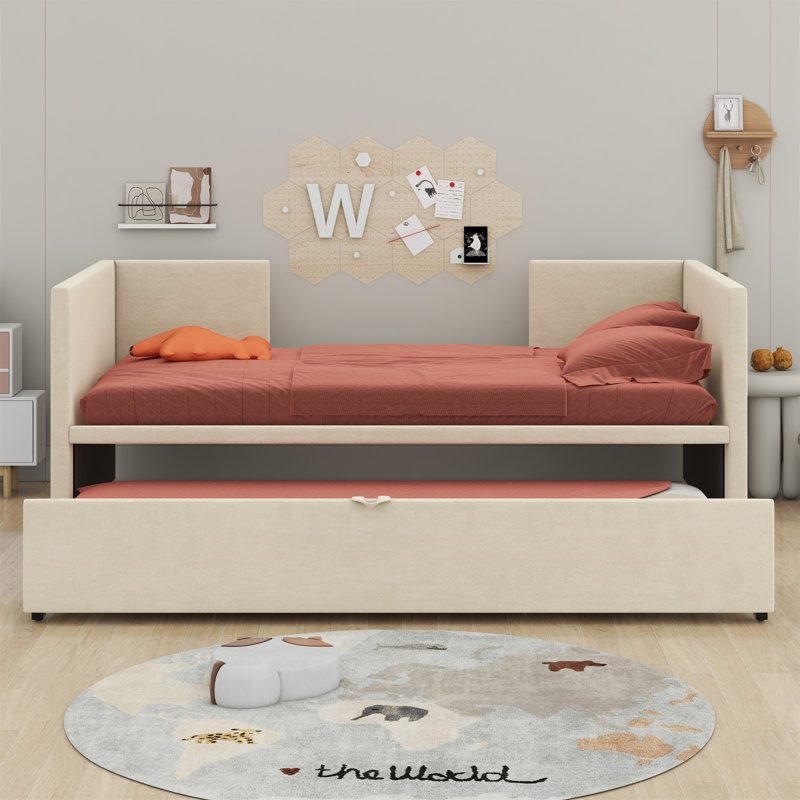 Lit de jour rembourré avec lit gigogne, Beige