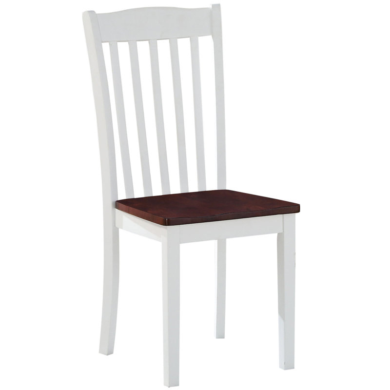 Chaises de salle à manger blanches et noyer à dossier à lattes - rembourrées de mousse, style traditionnel