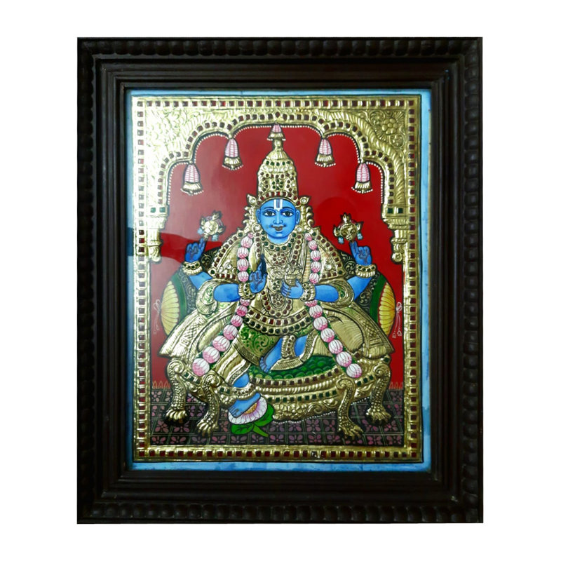 Peinture de Dhanvantari Tanjore | Couleur traditionnelle avec travail en or 22 carats | Avec cadre
