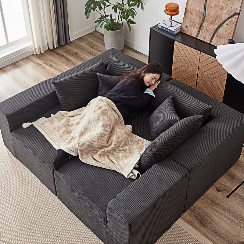 Riaan Modular Boneless Sectional Sofa, Black Corduroy