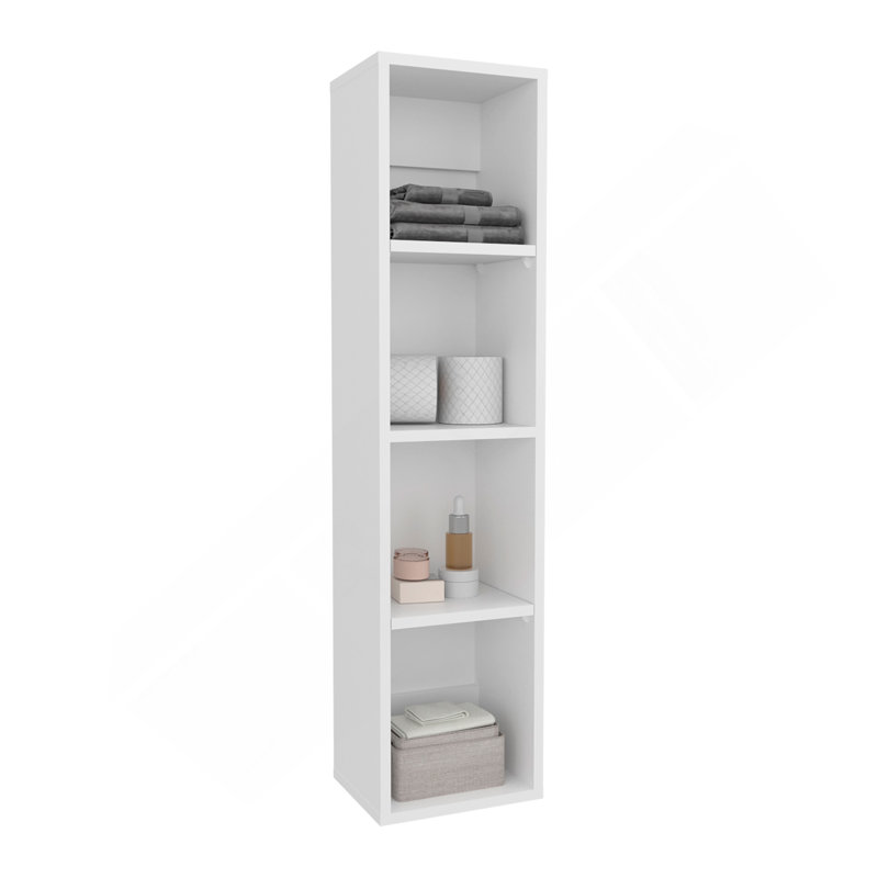 Armoire de rangement murale haute en bois manufacturé avec 4 tablettes ouvertes, organisateur de salle de bain mince