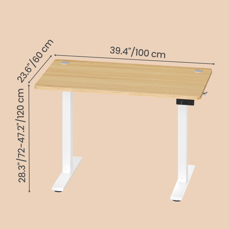 Adjustable Steel Computer Desk, 120 cm H x 100 cm W x 60 cm D, White, Yellow