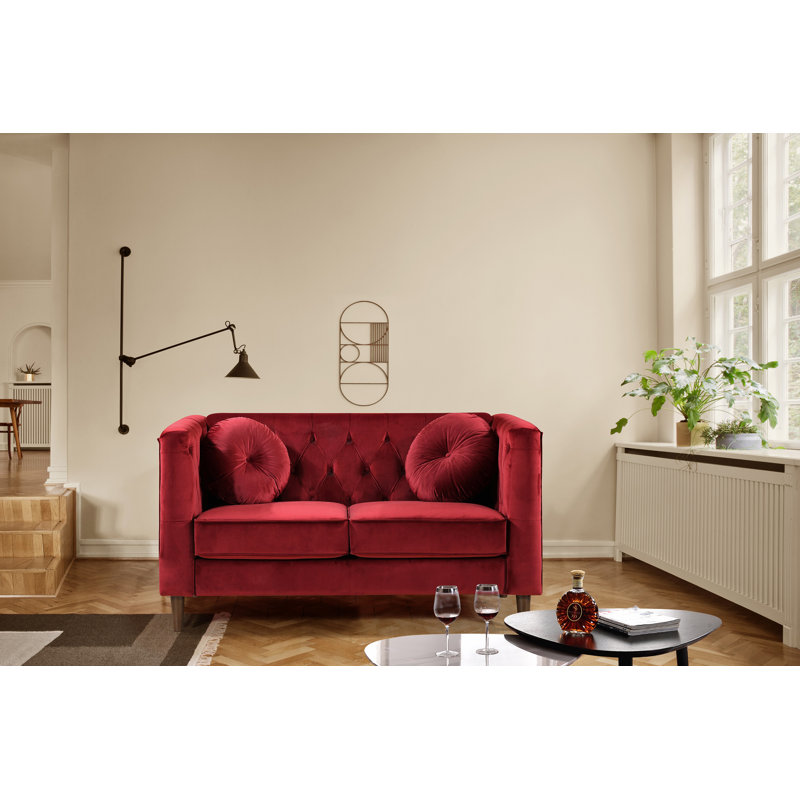 Edwina 59'' Velvet Loveseat, Red Velvet