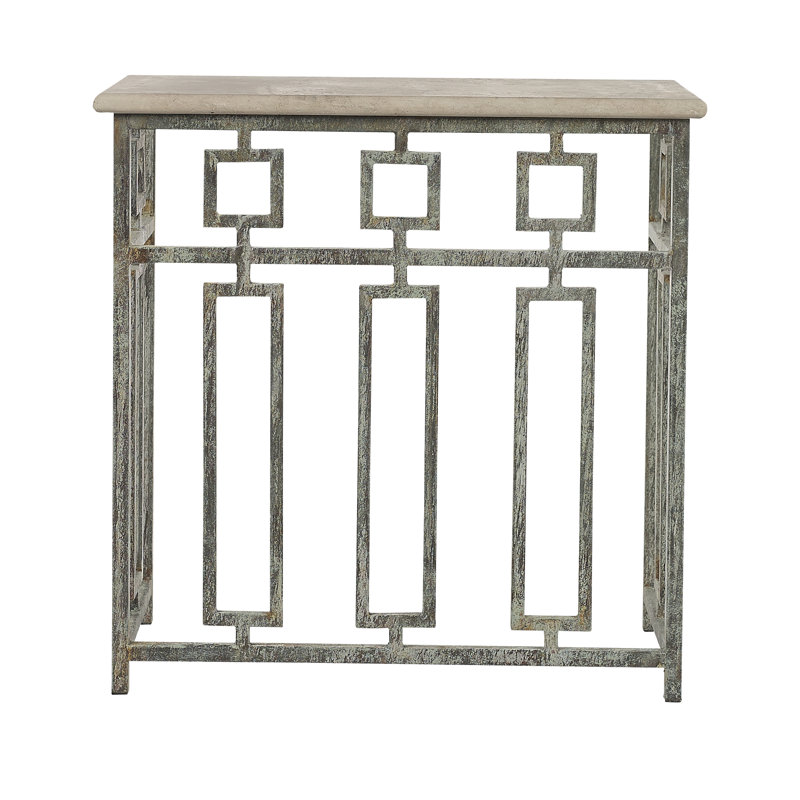 Sultan Console Table, Lite Travertine, Deep Ocean, 36" H x 36" W x 16" D