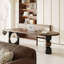 Bureau brun en demi-cercle en bois massif-130910277