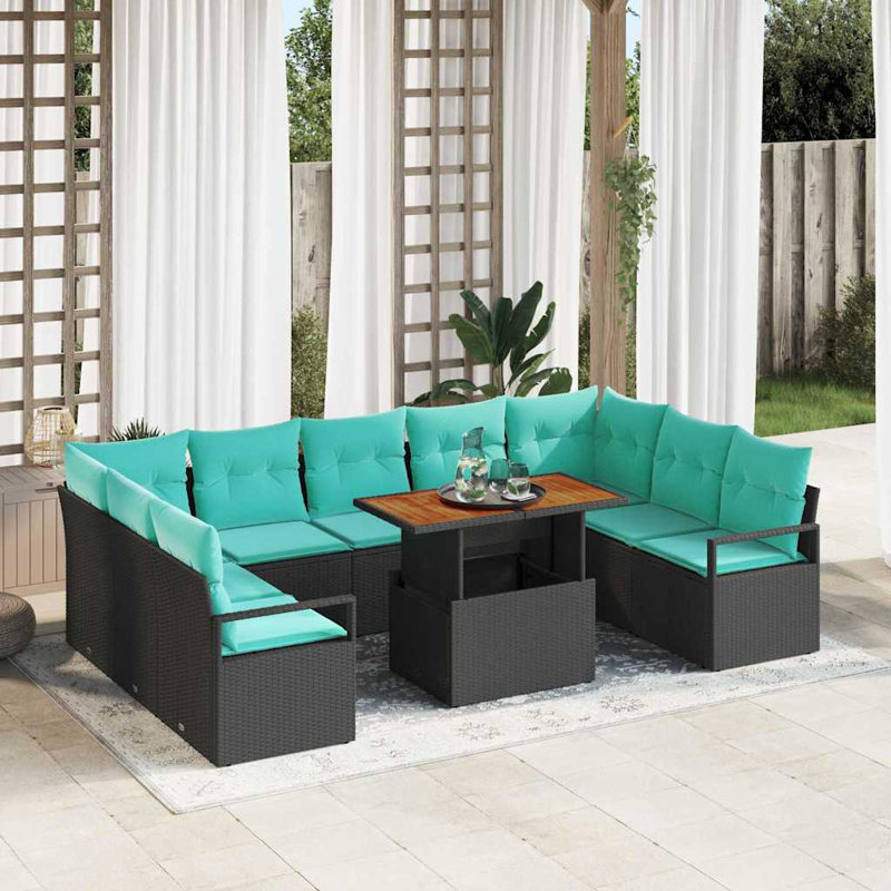  Ensemble de canapé de jardin avec coussin et rangement 10 pièces noir et bleu sarcelle, Coussin bleu / cadre noir