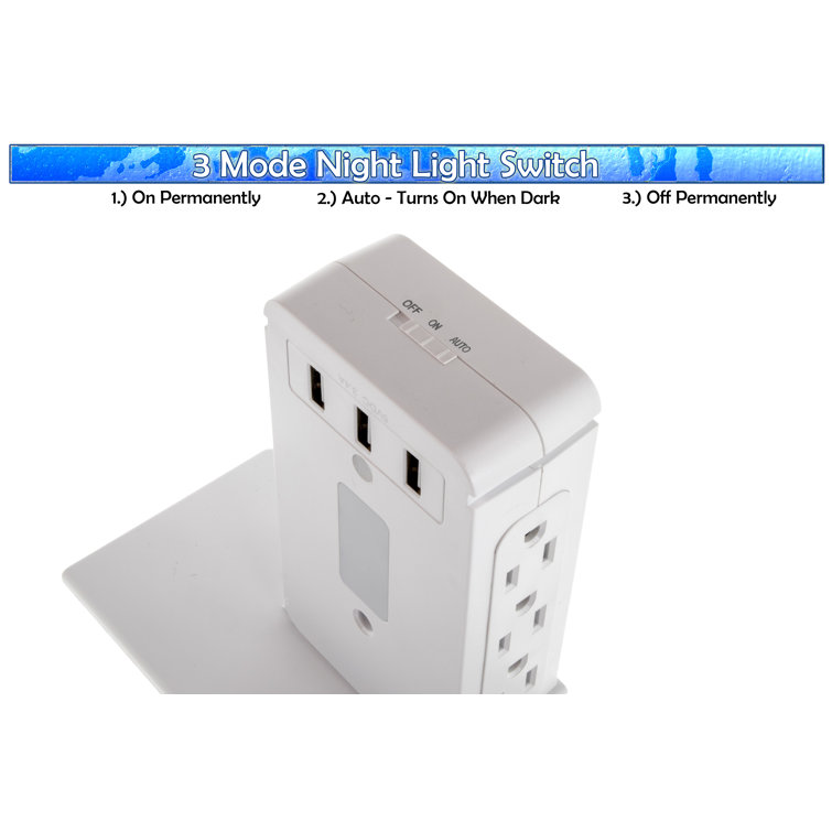 5 Star Super Deals Wall Power Outlet Shelf - Led Night Light, 6 3 Prong ...
