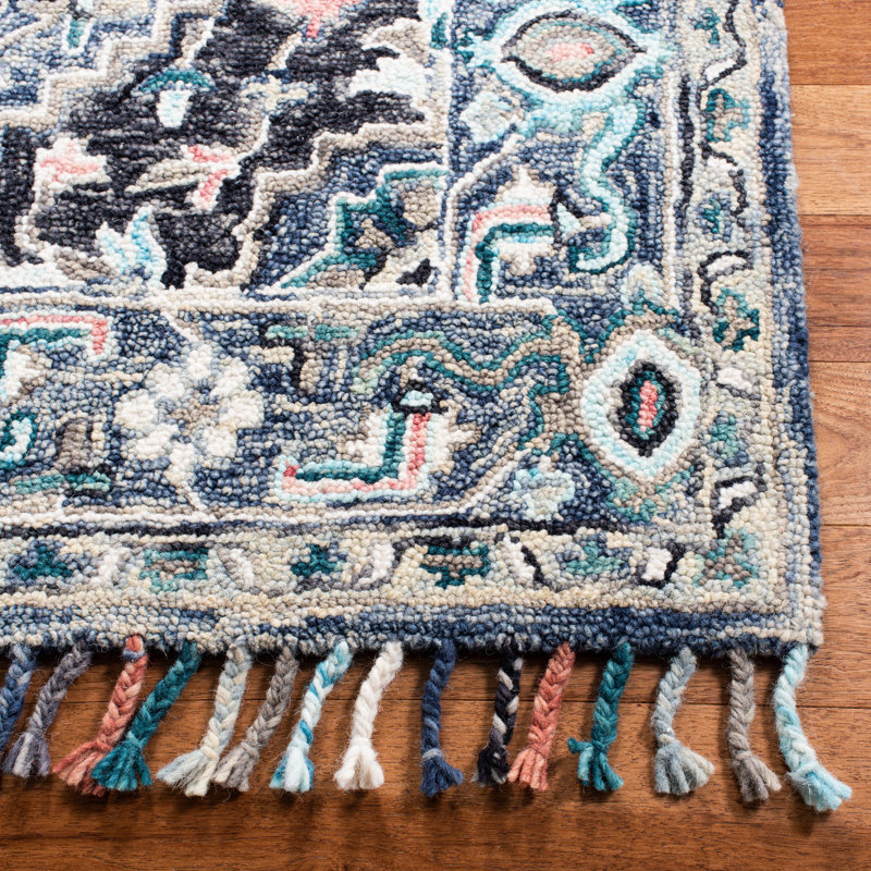 Arkadijus Oriental Handmade Tufted Wool/Cotton Area Rug in Pink/Blue, Rectangle 4' x 6'