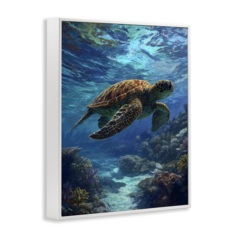 Giclée encadrée par Oceanic Adventurer Tortoise, design par Franklyn Gregory, 14 x 11, Coastal White Giclee Framed