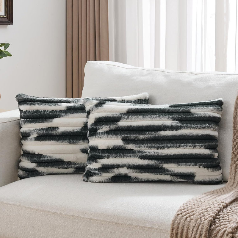 Ensemble de 2 housses de coussin lombaire 12 po x 20 po, noir et blanc