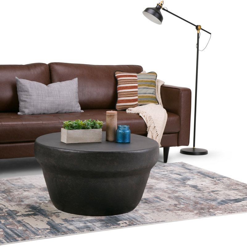 Garvy 33"W Metal Industrial Round Drum Coffee Table with Textured Finish