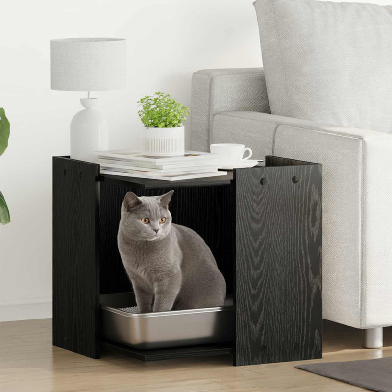 Litter Box Enclosure, 51cm H x 53cm W x 53cm D, Black Oak