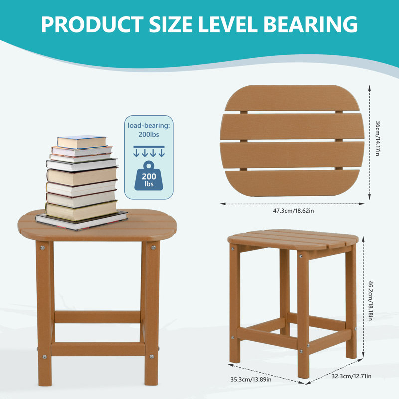 HDPE Outdoor Side Table with Wood Grain Texture – Weather-Resistant, Low-Maintenance Accent Table for Patio, Porch, Backyard, Poolside & Indoor Use