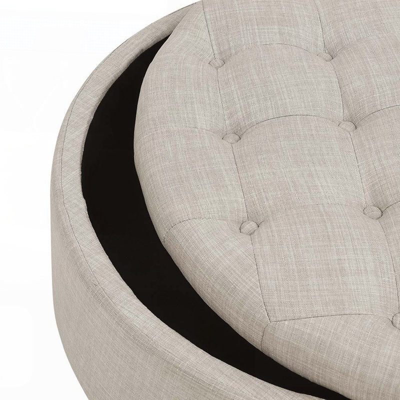 Tufted Storage Ottoman with Nailhead Trim, Durable Linen Upholstery, and Versatile Use for Living Rooms and Bedrooms, Almond