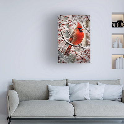 Wrapped Canvas Wall Art - Imagine It Images 'Cold Cardinal' Wall Art for Living Room, Bedroom, or Office Décor  - 12x19