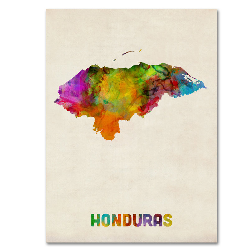 « honduras aquarelle map », impression sur toile tendue, H 24 po x l 18 po x P 2 po