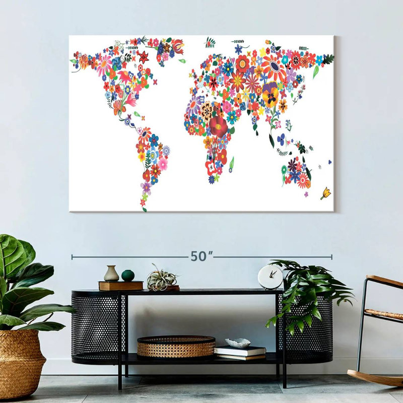 Harnek Flowers World Map, 34" H x 51" W