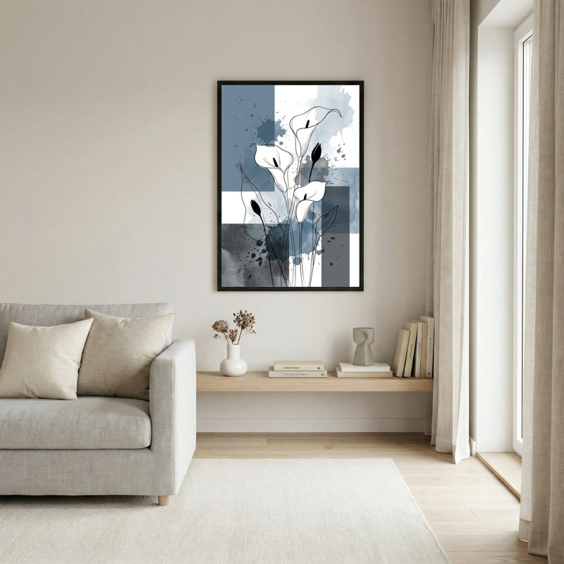 Abstrait art floral lys Calla sur toile tendue, ensemble de 1 reproduction, H 36 po x l 24 po