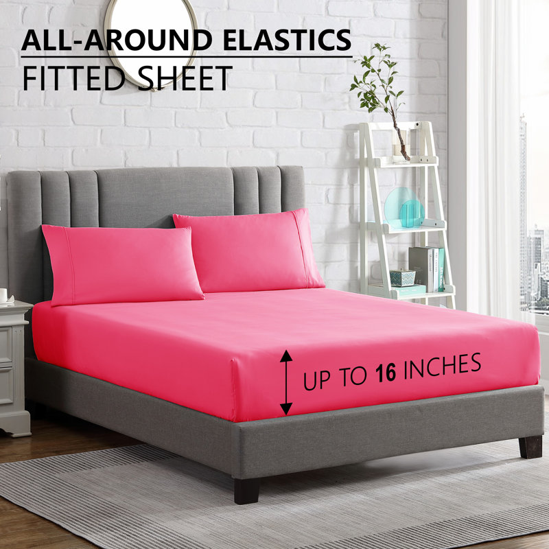 Microfiber Sheet Set, Full Sheet Set + Fitted Sheet + 2 Pillowcases, Pink