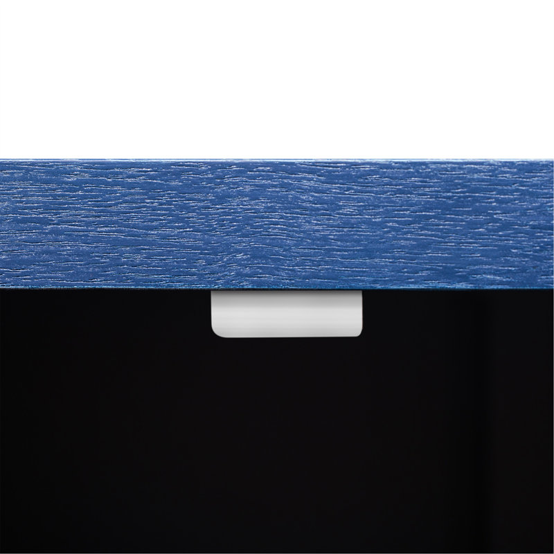 Versatile 3D Wave Stripes Ash Veneer Kitchen Island With Practical Features, Navy Blue