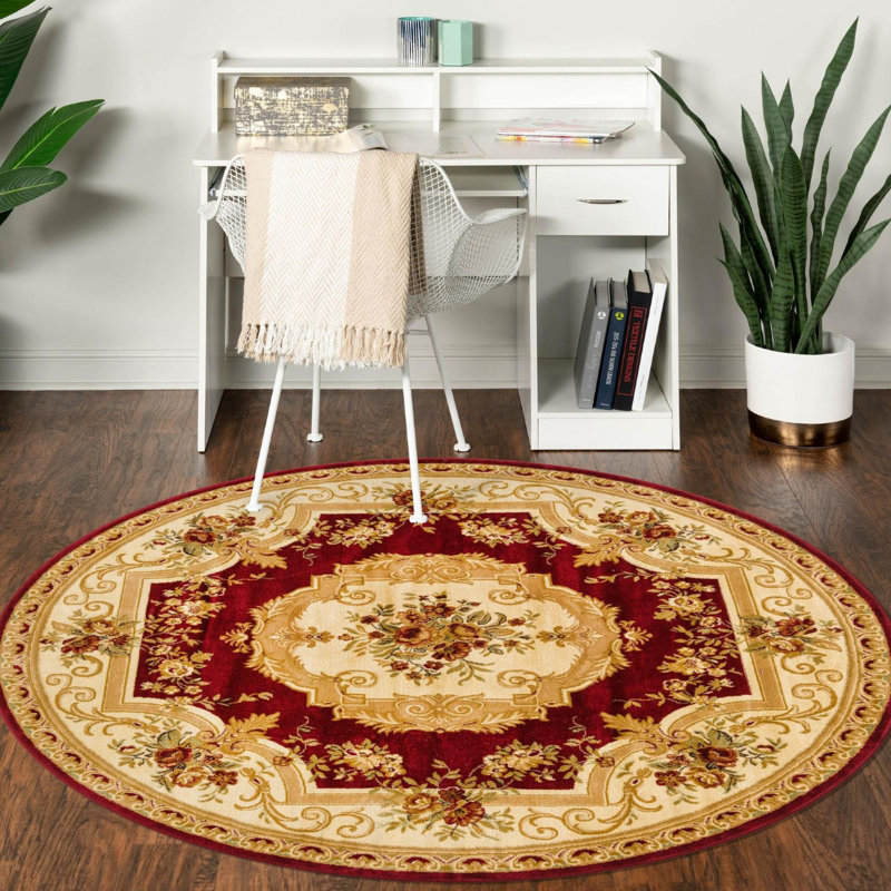 Tapis oriental rouge Rabito, Rond 3 pi 3 po