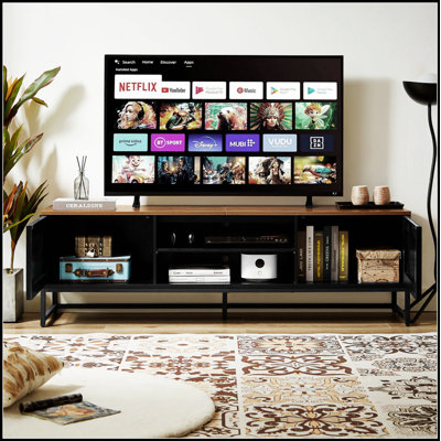 Meuble télé élégant en bois manufacturé avec rangement spacieux et design élégant pour les salons modernes