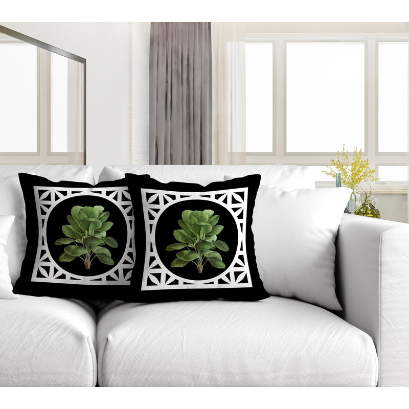Housse et insert de coussin carré intérieur / extérieur , Noir, L 15 po x H 15 po