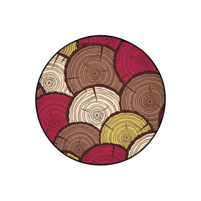 Round Abstract Brown Detailed Woven Base Modern Decorative Machine Washable Rug