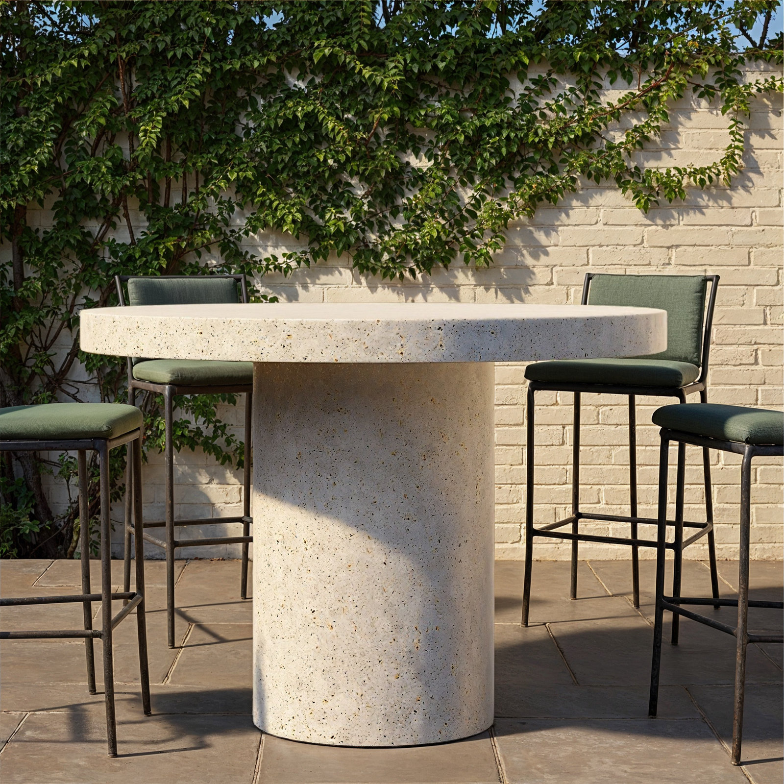 Kareen Concrete Pedestal Dining Table, 60" Round  , Ivory Terrazzo, Bar Table (41.75" Height)