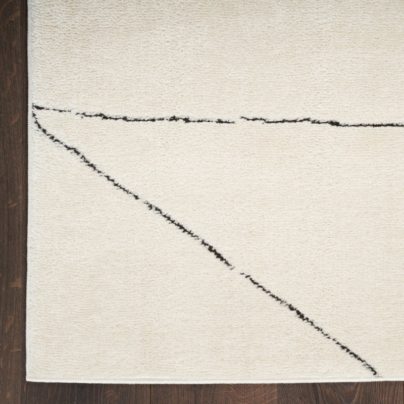 Rectangle Abstract Machine Woven Area Rug in White, Rectangle 5'3" x 7'