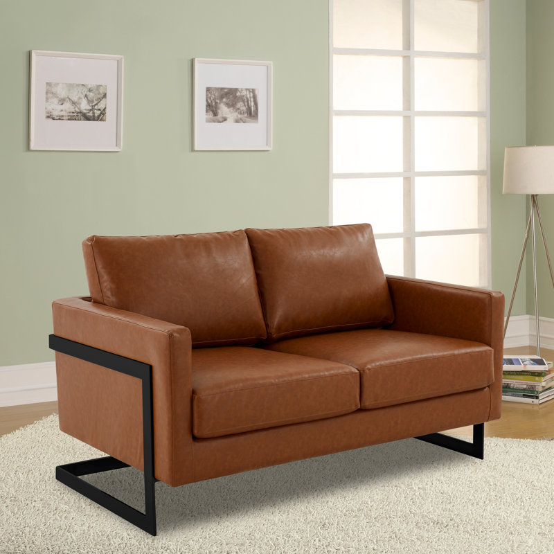 Canapé en cuir moderne Natahlia, Brun, Argent argent, Three-Seater Sofa