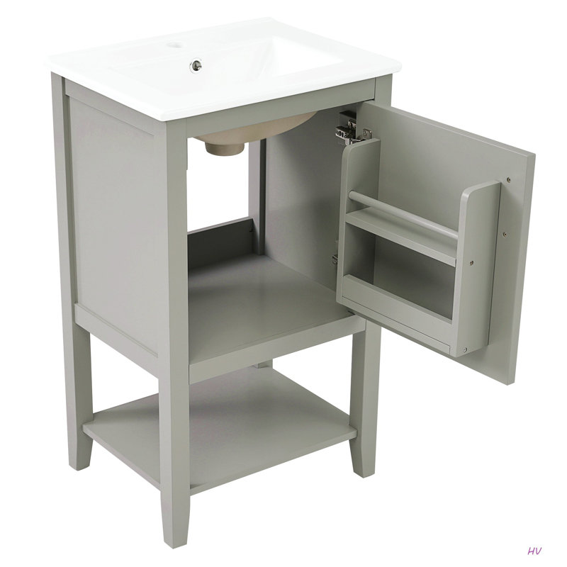 Meuble-lavabo de 20 po avec lavabo, armoire de salle de bain avec porte à fermeture douce, support de rangement et tablette ouverte