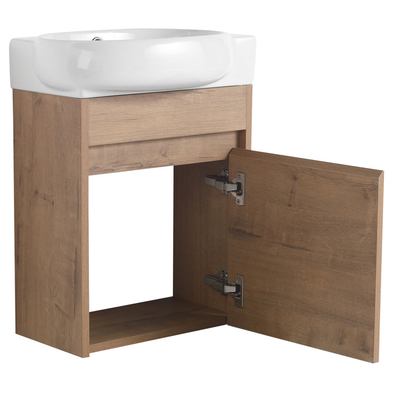 Comptoir de salle de bain mural compact - 16 po, portes à fermeture en douceur, lavabo pour petites salles de bain avec portes en céramique, portes de fermeture