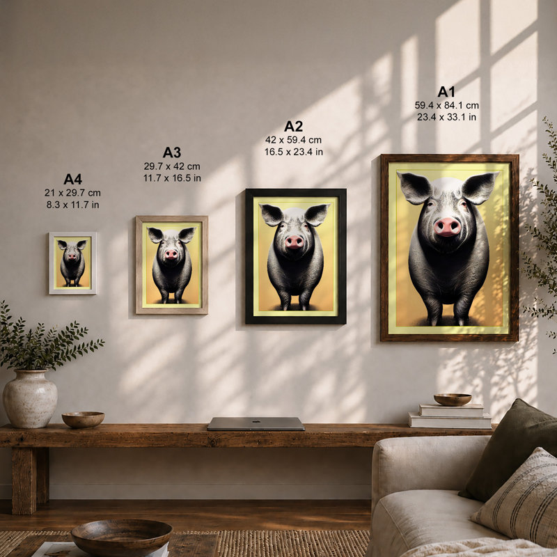Straight Gaze Pig Modern - Print, A4 - 29.7 x 21.0 cm, Black