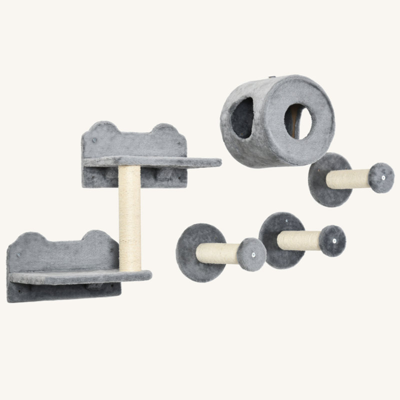 Elephant Grey Wall-Mounted Cat Tree with Sisal Scratching Posts