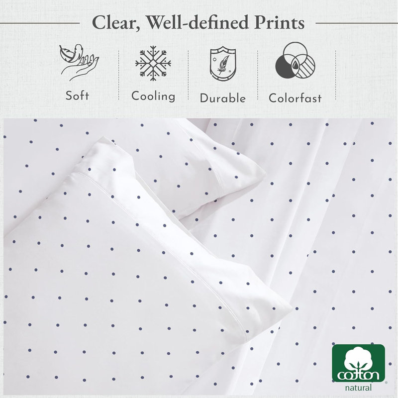 Polka Dot Pattern Queen Sheet Set, 400 Thread Count Satin 100% Cotton, Deep Pocket Design For Durability.