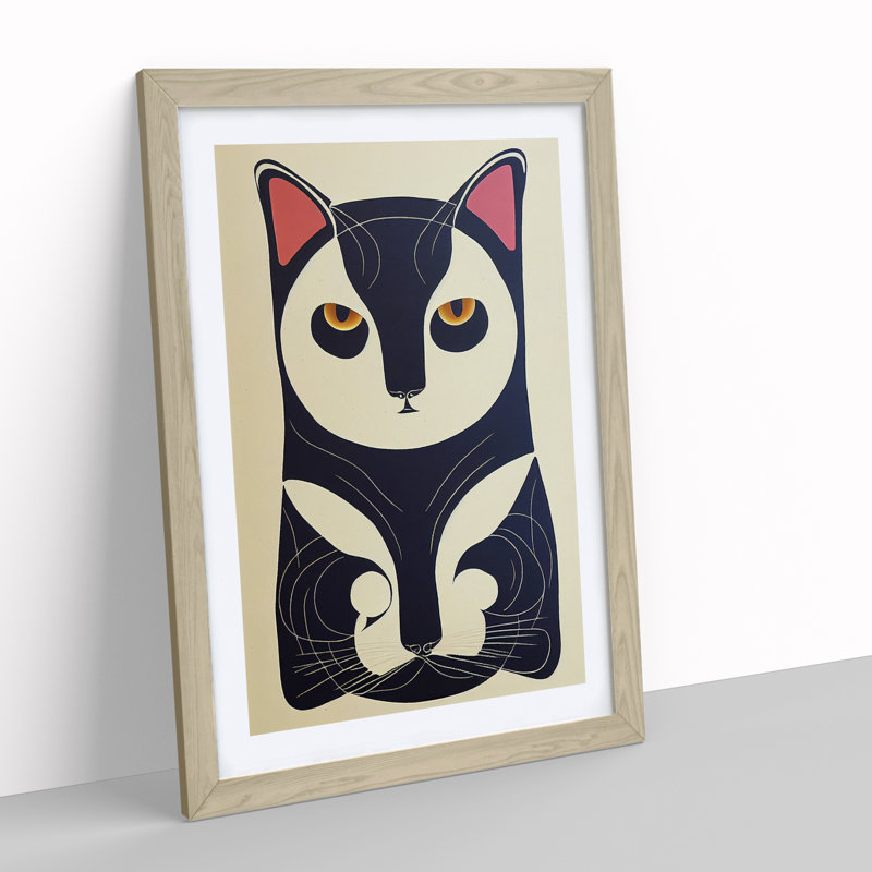 Cat in Nouveau No.2 1 Piece Single Picture Frame Painting, 34cm H x 25cm W x 2cm D, Oak Framed