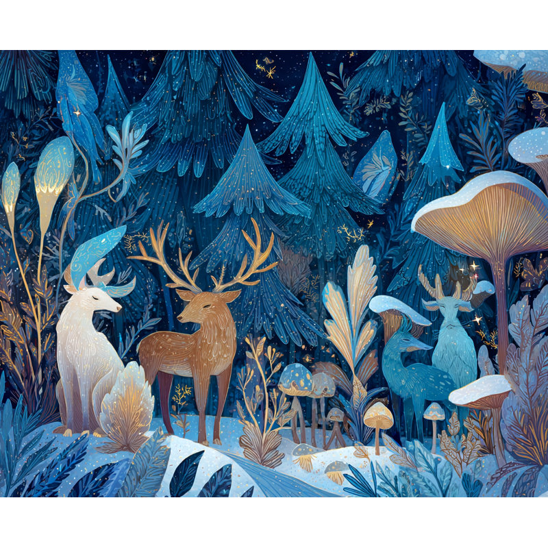Art mural sur toile Midnight Woodland Gathering, H 30 po x l 40 po