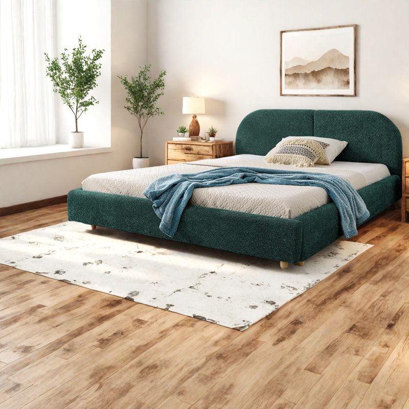 Lits verts modernes avec tête de lit tapissier, cadre en MDF robuste pour la maison
