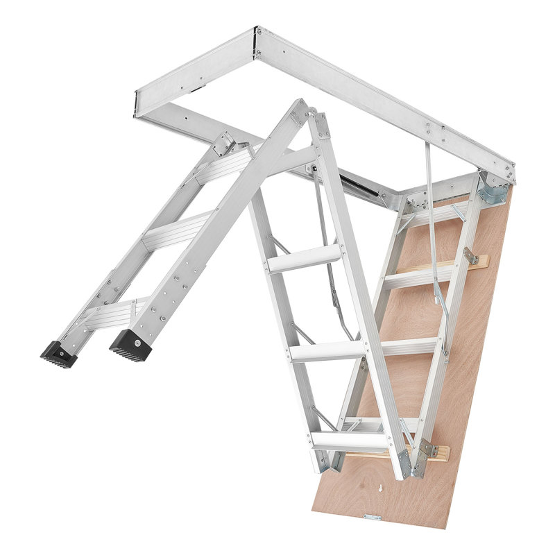 Échelle en aluminium pour grenier convenant à une hauteur de plafond de 9,8 pi à 10,3 pi / 7,66 pi à 9,8 pi, une ouverture de 54 po x 22,5 po, une capacité de charge de 375 lb, un escalier polyvalent pliable et léger pour un accès pratique