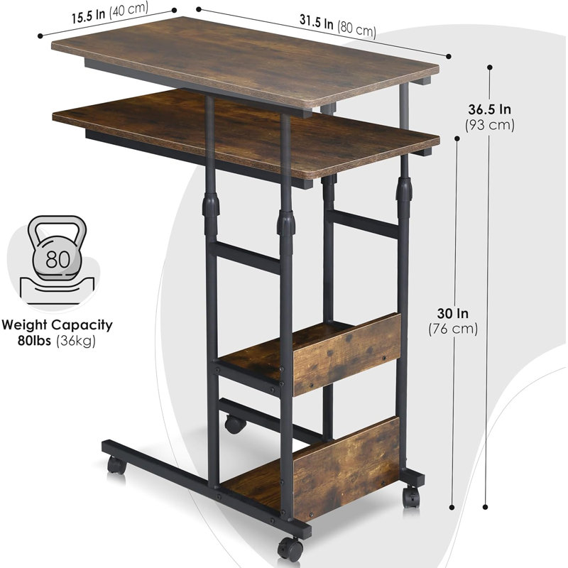 Adjustable Height Bedside Table With Lockable Wheels, 3-Tier Rolling Desk For Bed, Couch, Or Chair, Durable All-Metal Frame, Multi-Functional Design For Work, Dining, Or Snacking