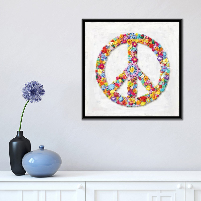 «Peace Sign», impression sur toile tendue, H 18 po x l 18 po x P 1,5 po, Toile avec cadre noir, Pas de tapis