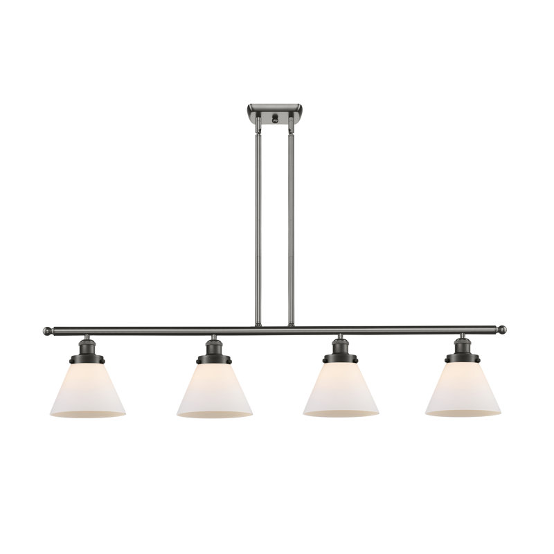 Luminaire pour îlot 4 lumières Cone, Blanc mat, DEL, Bronze frotté à l'huile