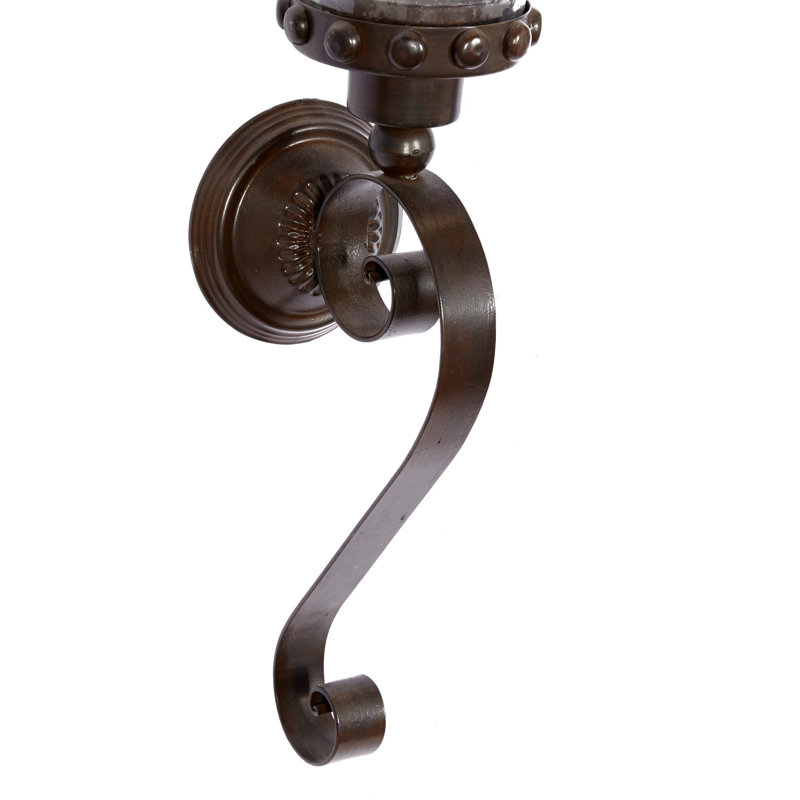Metal Studded Pillar Scroll Indoor Outdoor Brown Wall Sconce