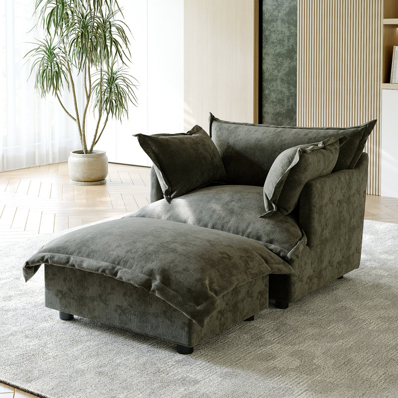 Upholstered Armchair with Footstool, Grey