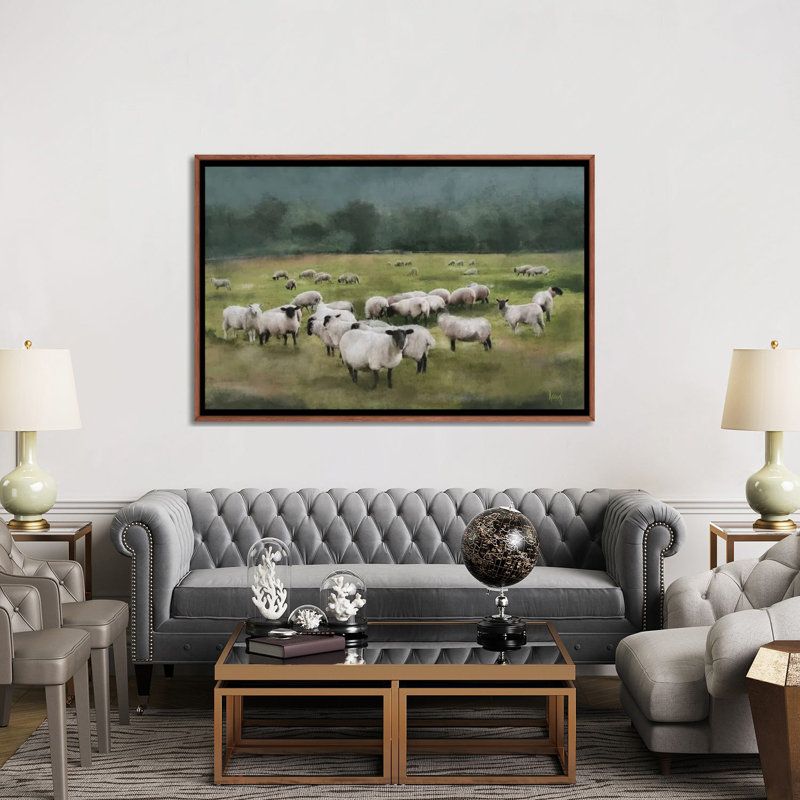 Moody Sheepscape, Toile flottante classique avec cadre en bois, Pas de tapis, H 40 po x l 60 po x P 1,5 po