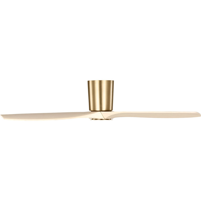 Seyra Smart Hugger LED Ceiling Fan, 52" Wide, Washed White Oak, Burnished Brass
