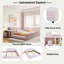 Lit tapissier au sol avec bureau de chevet et petit tabouret rond-81319218-81319219
